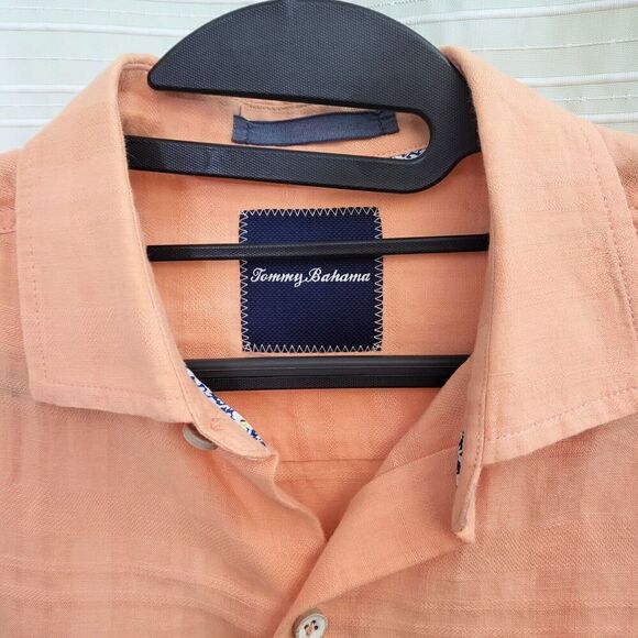 Tommy Bahama Squarely There Camp Shirt Linen Blend Light Tangerine Men's Small - Picture 4 of 7